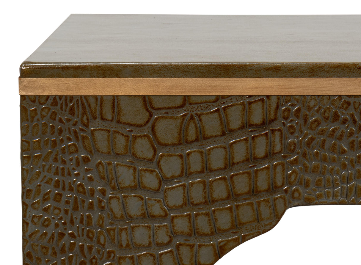 Sarreid Croco Embossed Leather Stool  Ant. Green