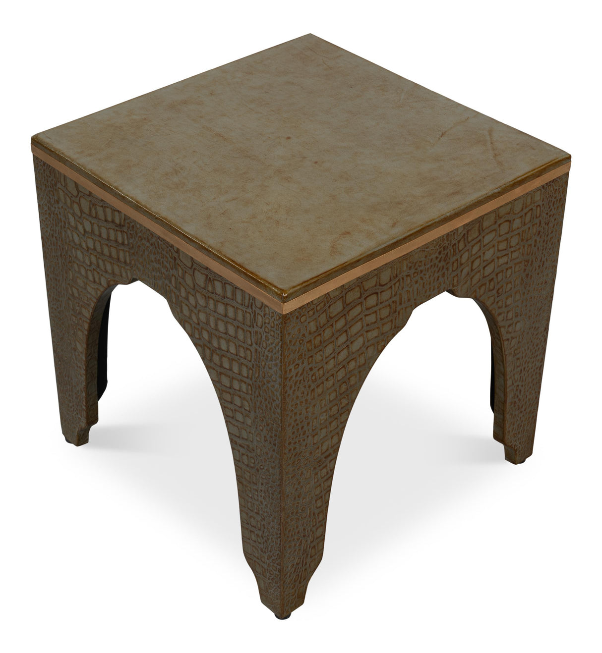Sarreid Croco Embossed Leather Stool  Ant. Green