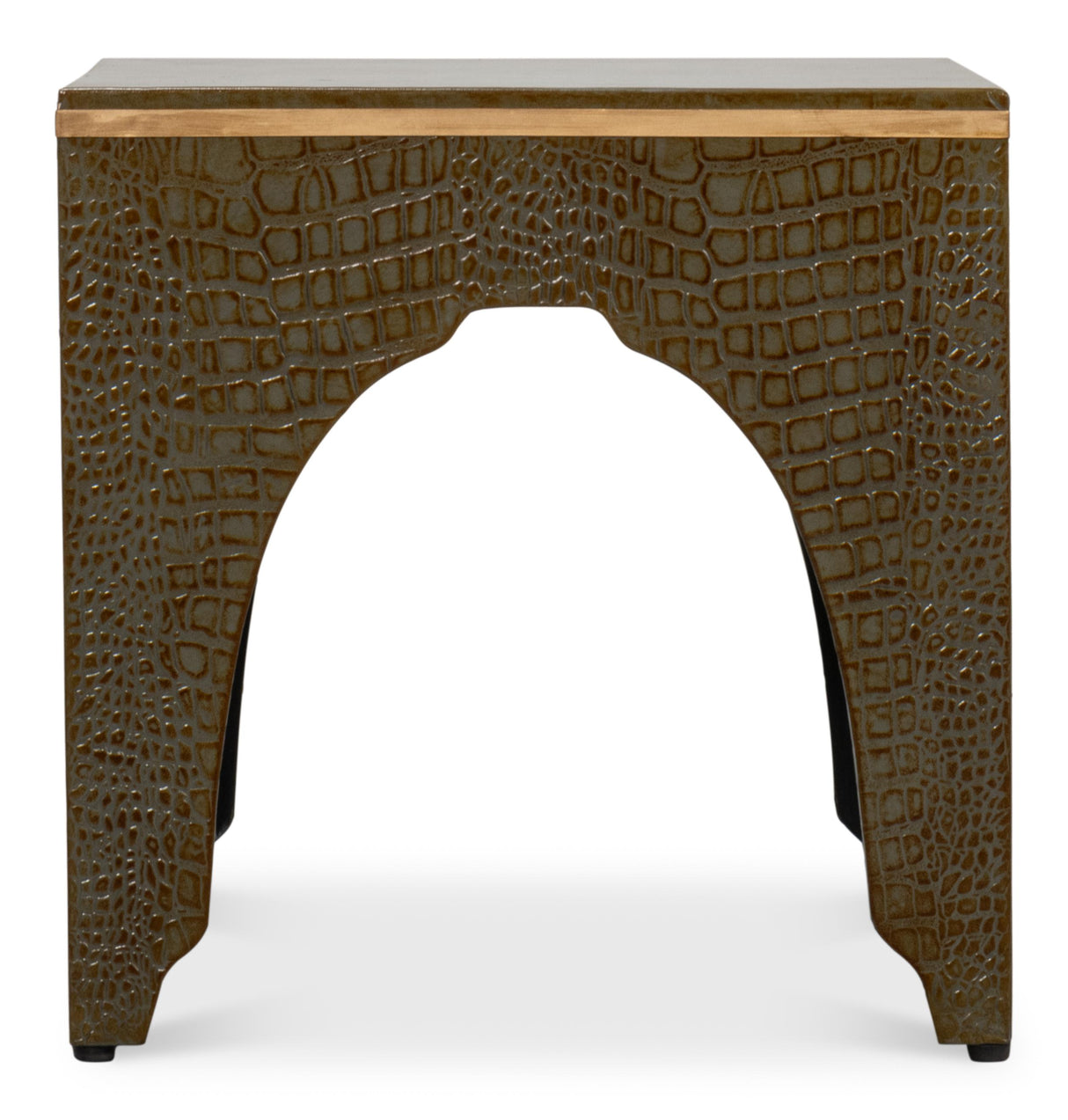 Sarreid Croco Embossed Leather Stool  Ant. Green