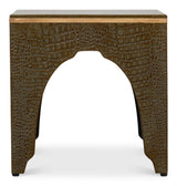 Sarreid Croco Embossed Leather Stool  Ant. Green