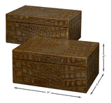 Sarreid Candece Leather Box Antique Green  S/2