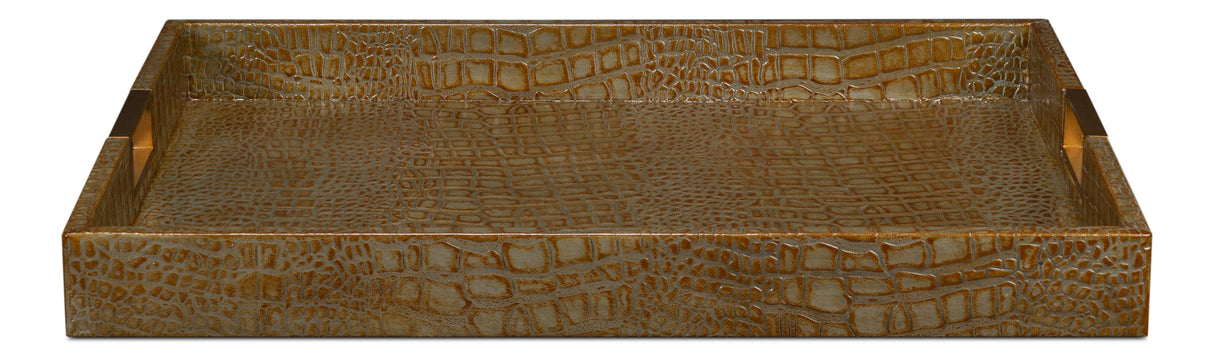 Sarreid Norton Leather Tray Croco Leather Ant Gr