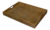 Sarreid Norton Leather Tray Croco Leather Ant Gr