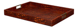 Sarreid Norton Leather Tray  Croco Leather  Tan