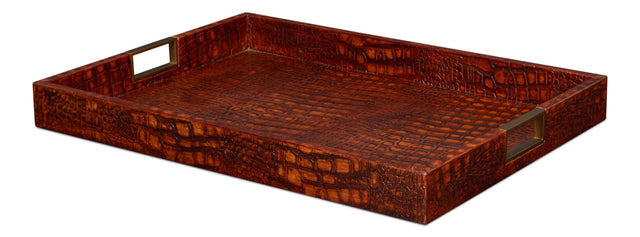 Sarreid Norton Leather Tray  Croco Leather  Tan