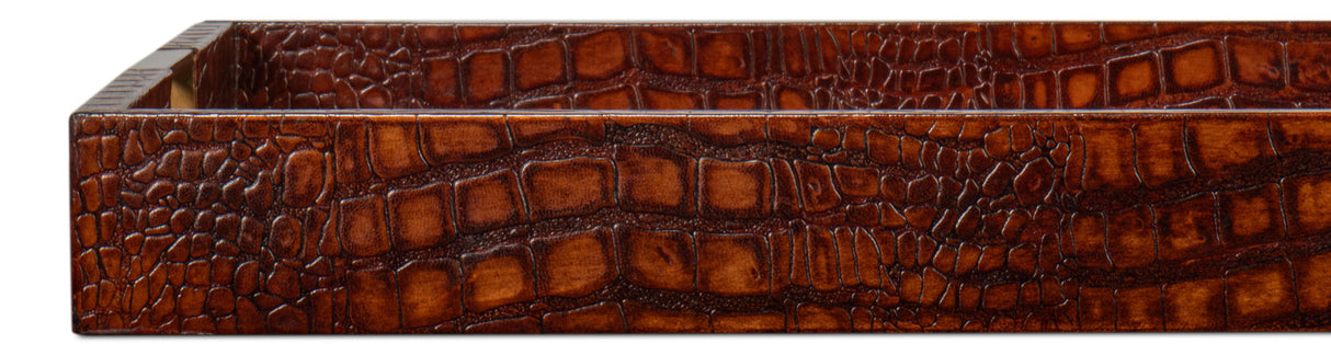 Sarreid Norton Leather Tray  Croco Leather  Tan
