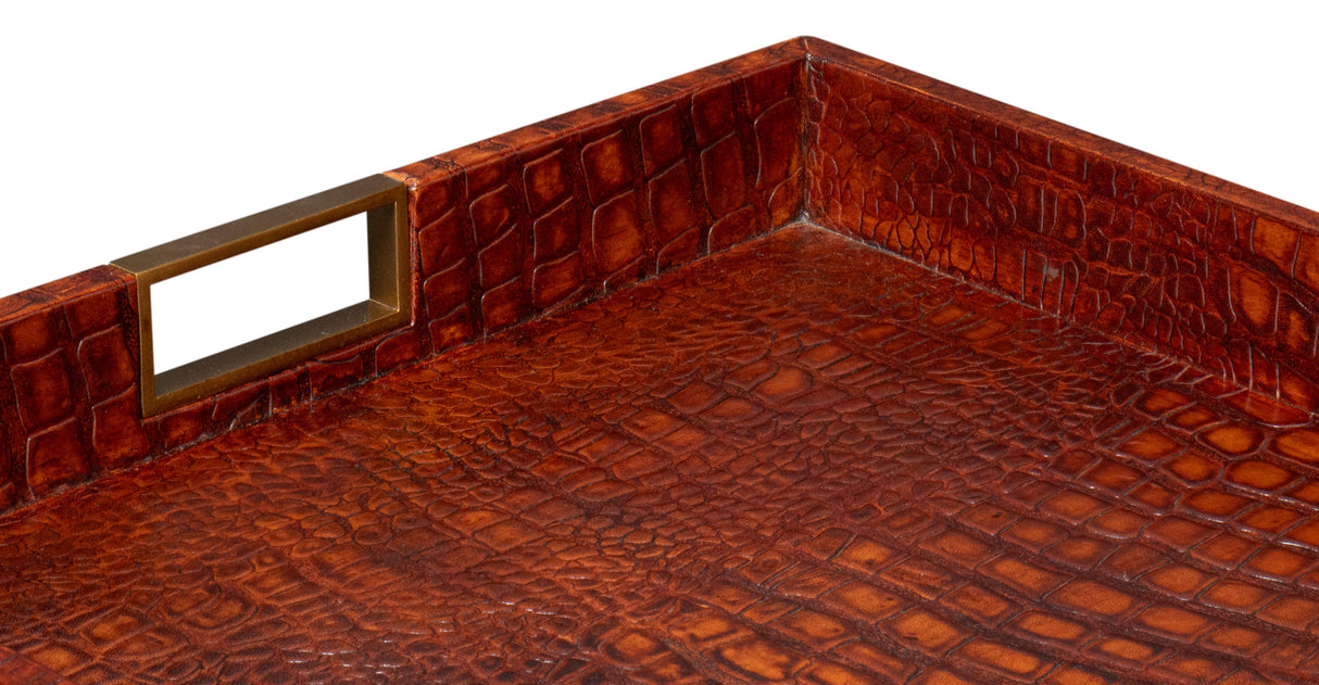 Sarreid Norton Leather Tray  Croco Leather  Tan