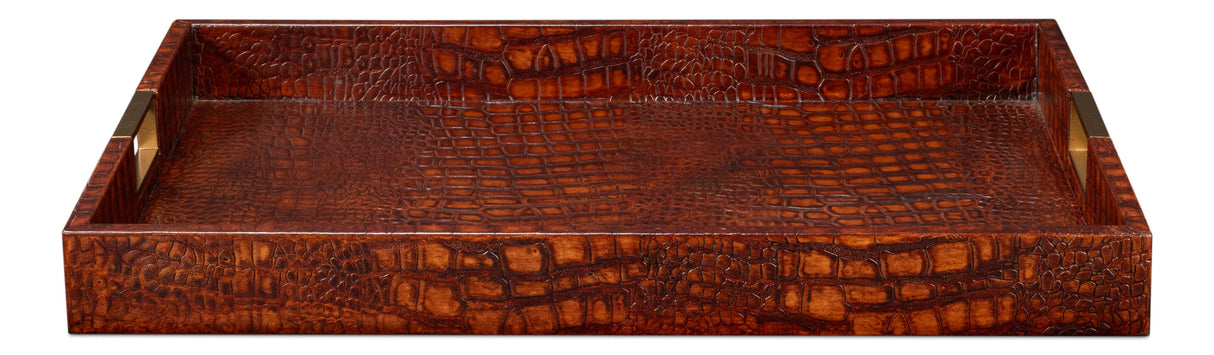 Sarreid Norton Leather Tray  Croco Leather  Tan