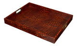 Sarreid Norton Leather Tray  Croco Leather  Tan