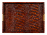 Sarreid Norton Leather Tray  Croco Leather  Tan