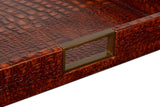 Sarreid Norton Leather Tray  Croco Leather  Tan