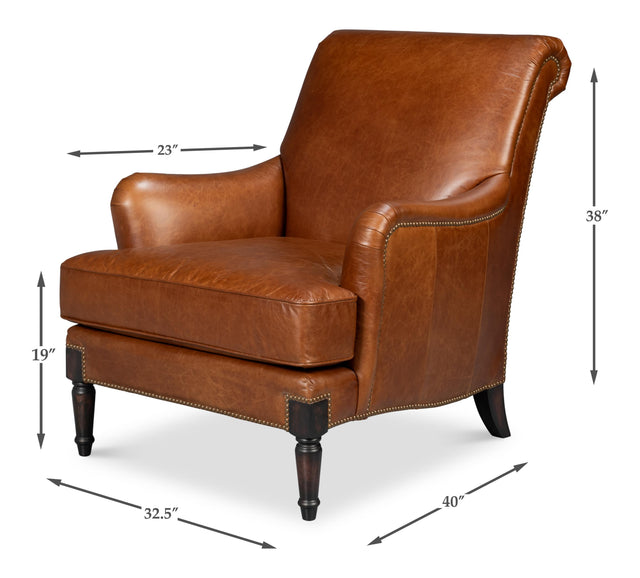 Sarreid Gaston Distilled Leather Chair  Brown