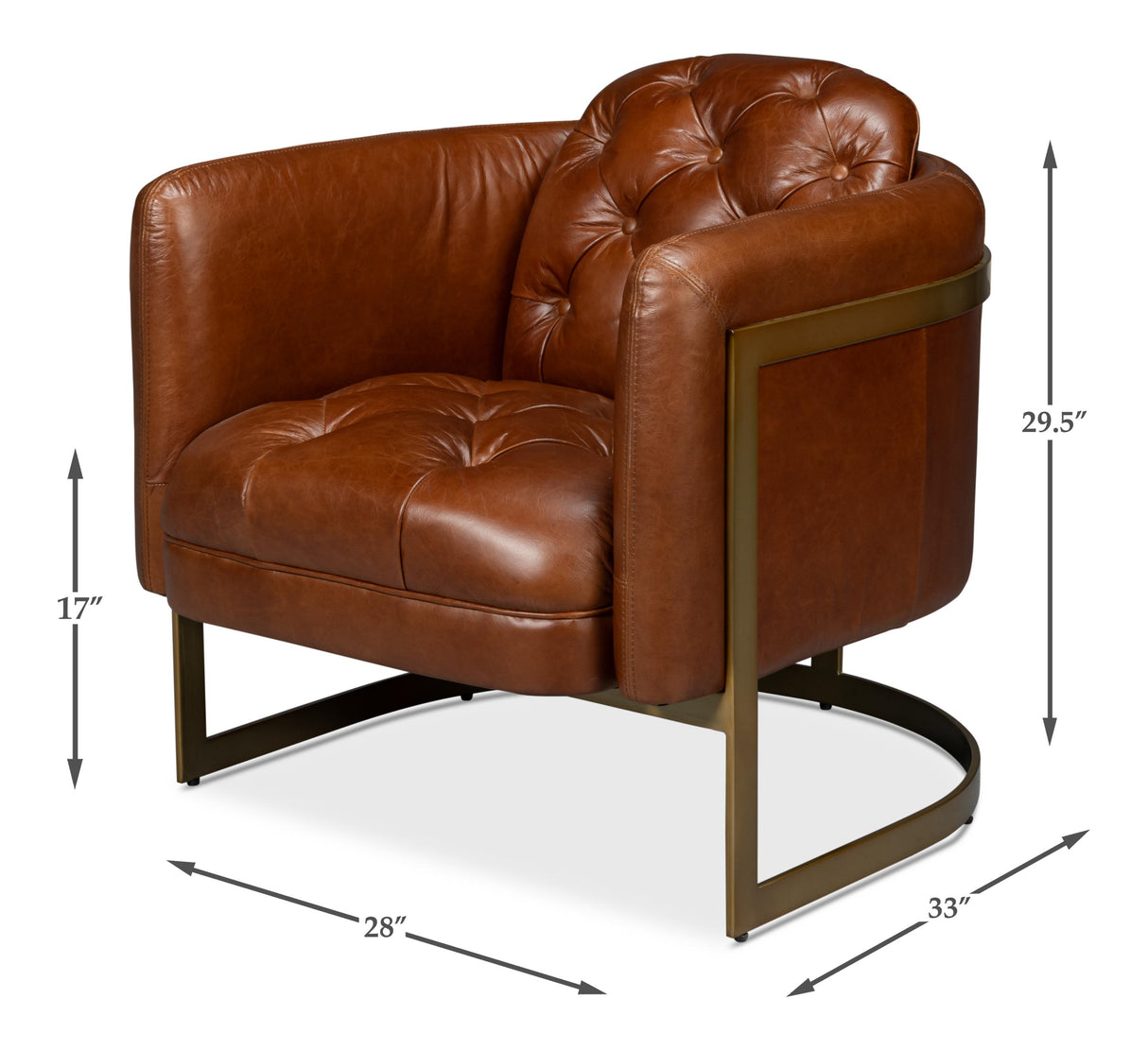 Sarreid Finn Leather Club Chair  Havana Brown