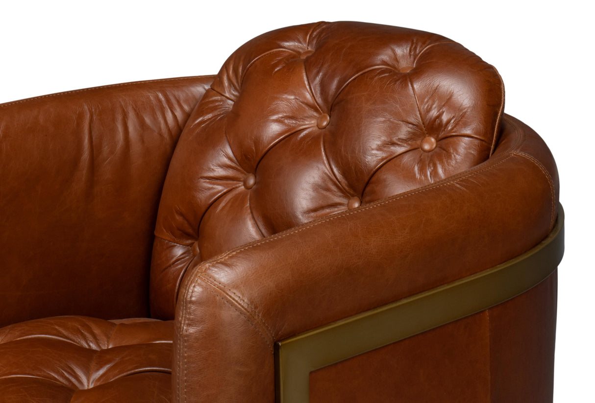 Sarreid Finn Leather Club Chair  Havana Brown