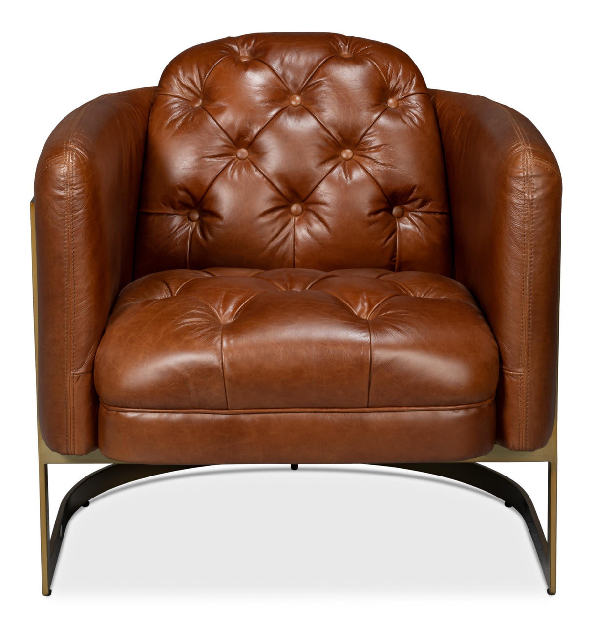 Sarreid Finn Leather Club Chair  Havana Brown