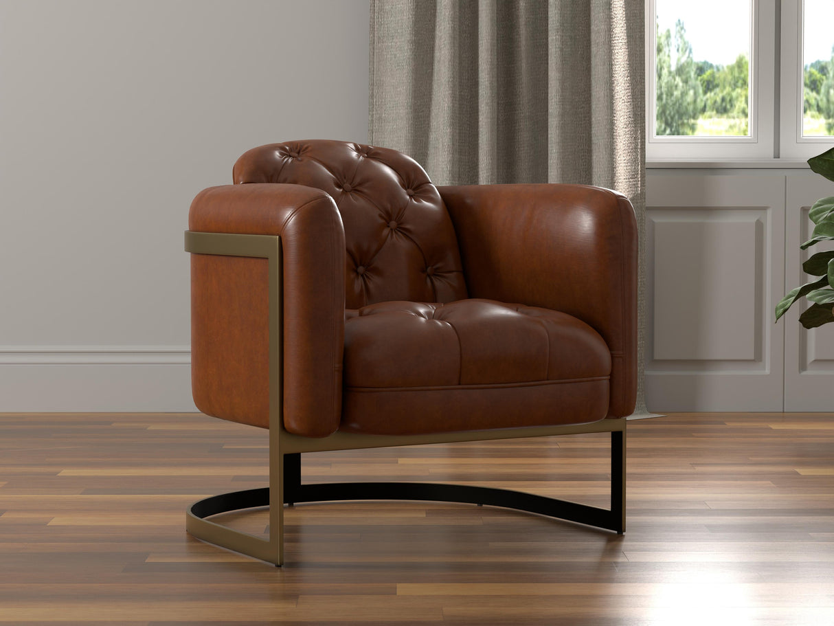 Sarreid Finn Leather Club Chair  Havana Brown