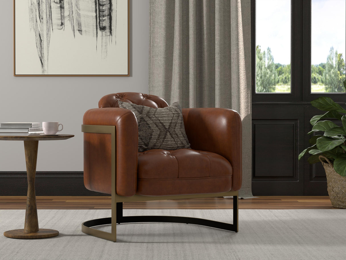 Sarreid Finn Leather Club Chair  Havana Brown