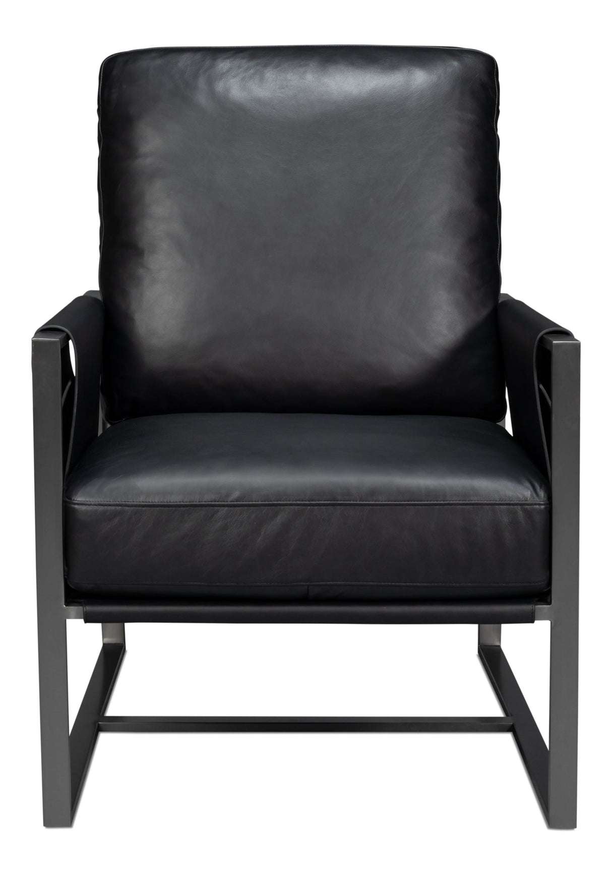 Sarreid Edmonds Distilled Leather Chair Onyx Blk