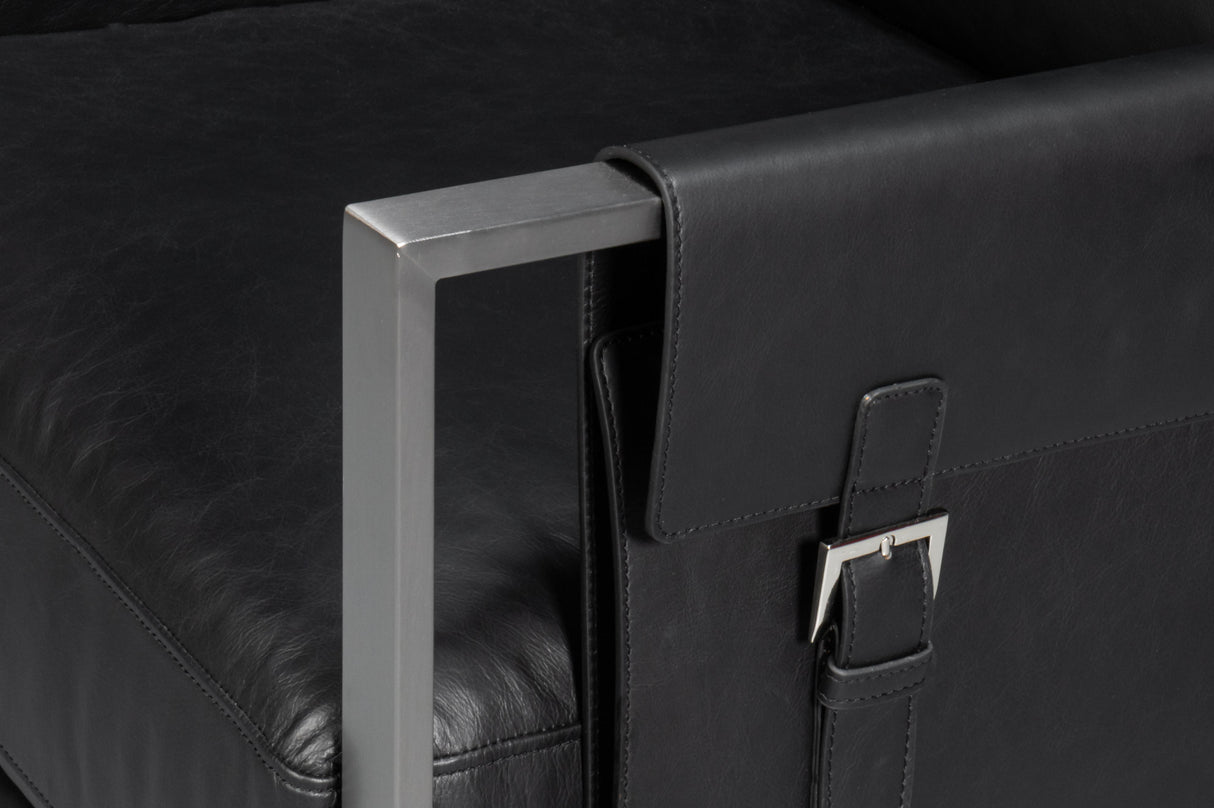 Sarreid Edmonds Distilled Leather Chair Onyx Blk