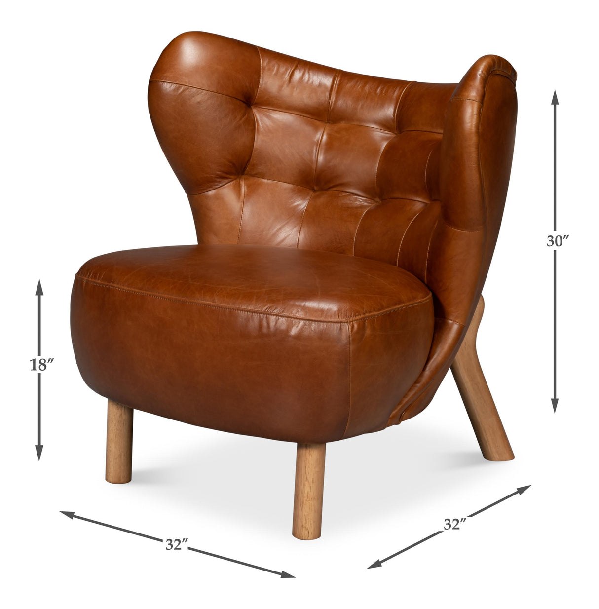 Sarreid Diddy Leather Chair  Havana Brown