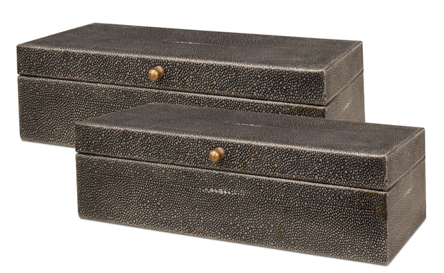 Sarreid Gatsburg  Shagreen Box  Ant.Grey S/2