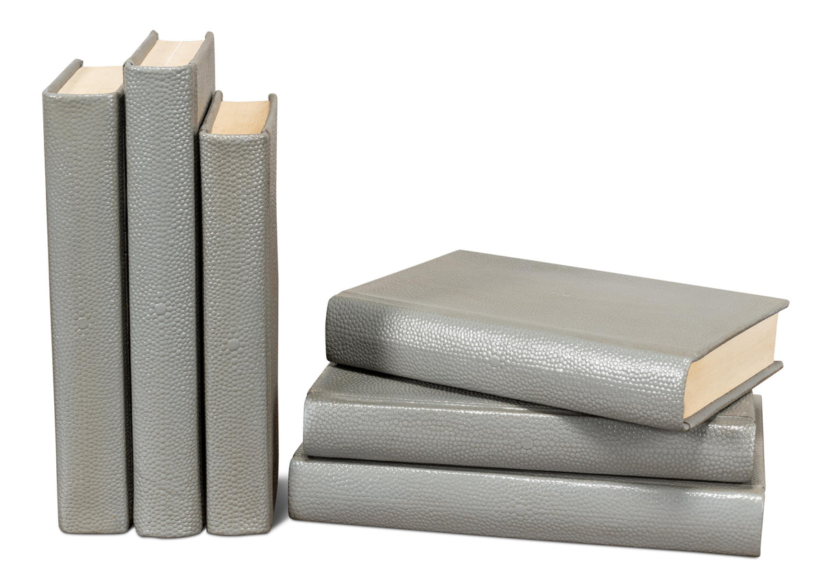 Sarreid Shagreen Books  Set Of 12  Storm Grey