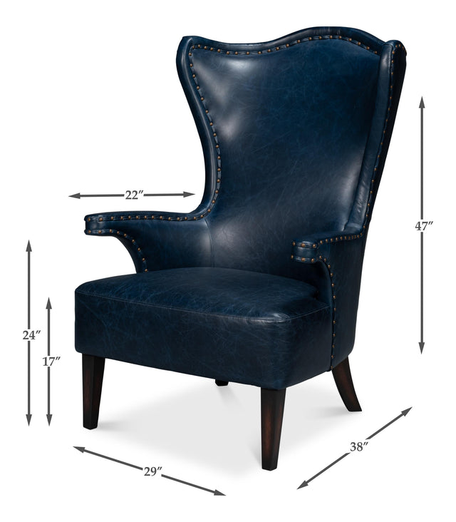 Sarreid Drake Distilled Leather Chair  Blue