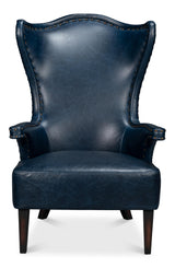Sarreid Drake Distilled Leather Chair  Blue