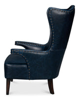 Sarreid Drake Distilled Leather Chair  Blue
