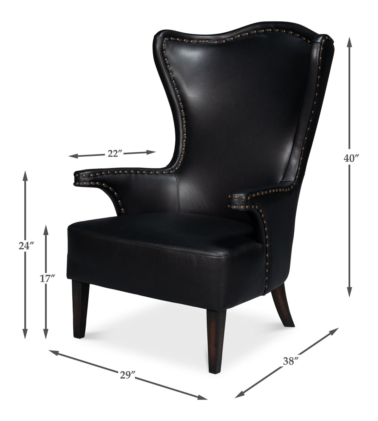 Sarreid Drake Distilled Leather Chair  Black