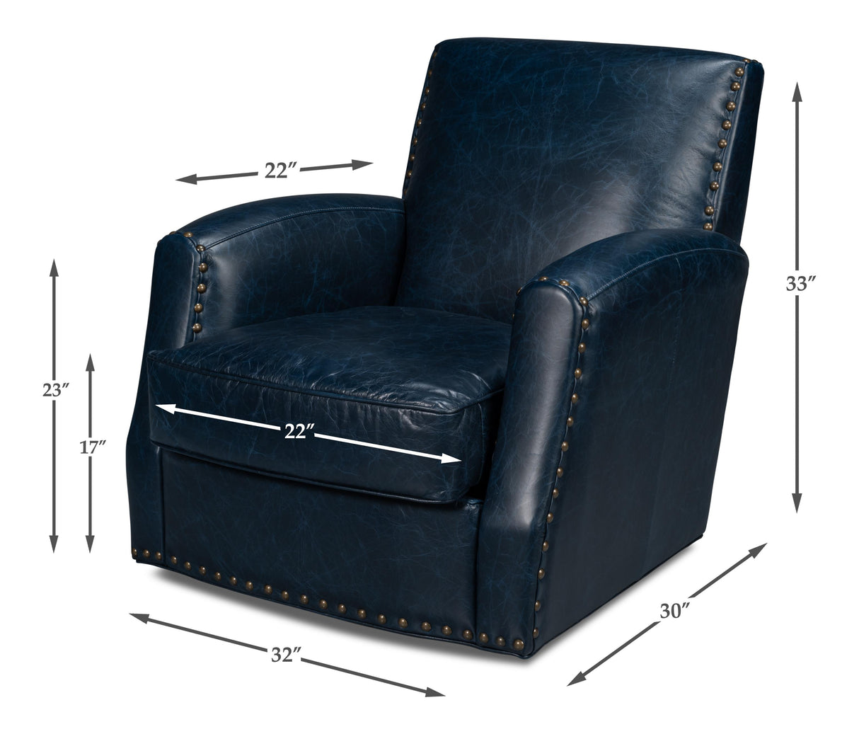 Sarreid Taft Leather Swivel Chair  Chateau Blue