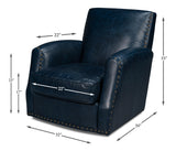 Sarreid Taft Leather Swivel Chair  Chateau Blue