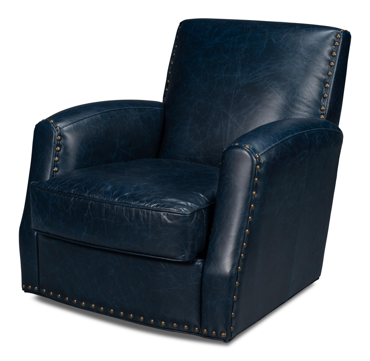 Sarreid Taft Leather Swivel Chair  Chateau Blue