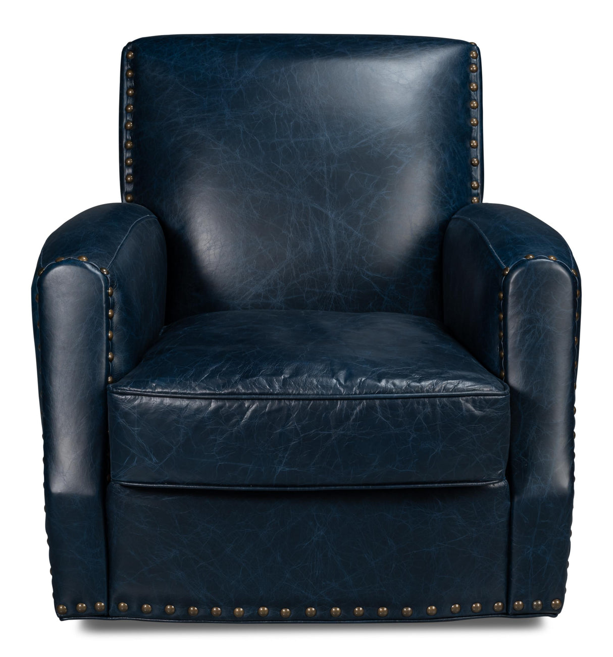 Sarreid Taft Leather Swivel Chair  Chateau Blue