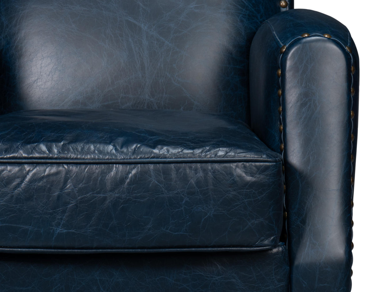 Sarreid Taft Leather Swivel Chair  Chateau Blue