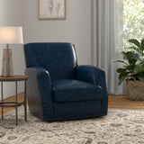 Sarreid Taft Leather Swivel Chair  Chateau Blue