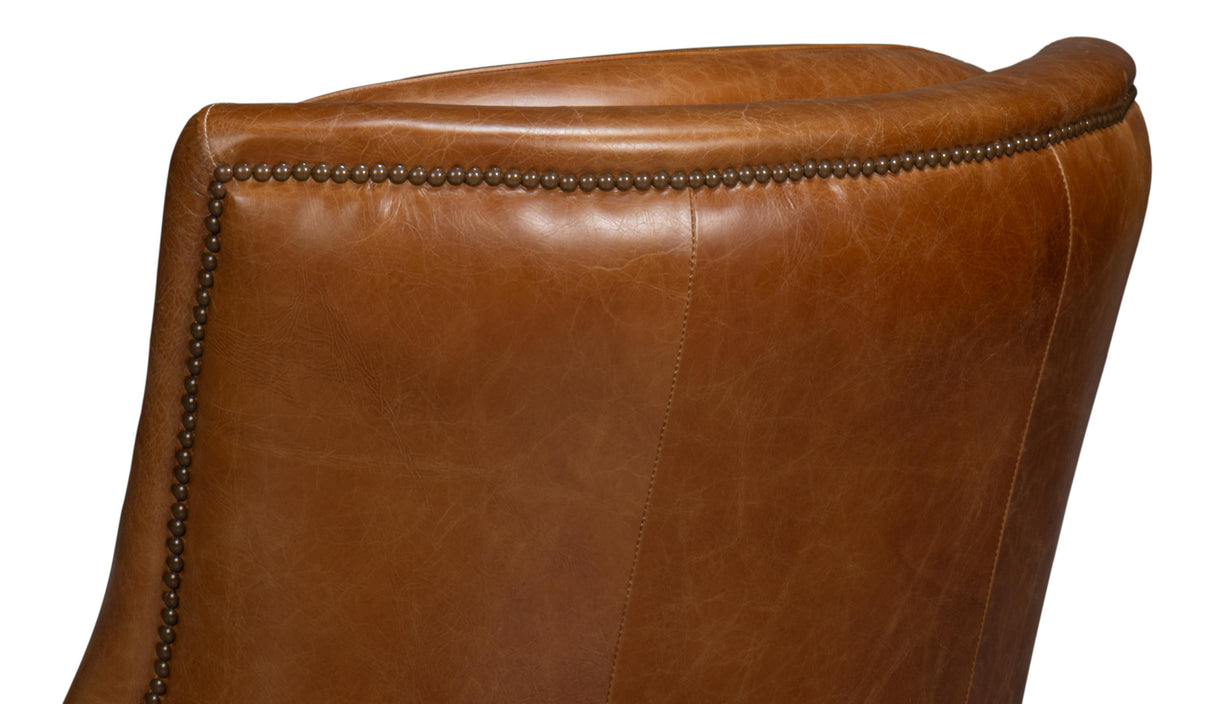 Sarreid Baker Leather Swivel Chair  Cuba Brown