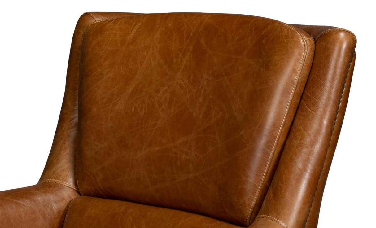 Sarreid Baker Leather Swivel Chair  Cuba Brown