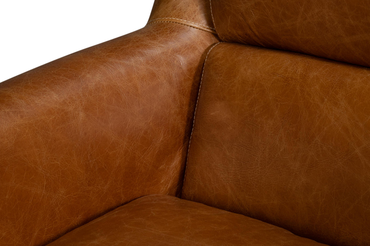 Sarreid Baker Leather Swivel Chair  Cuba Brown