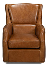 Sarreid Baker Leather Swivel Chair  Cuba Brown