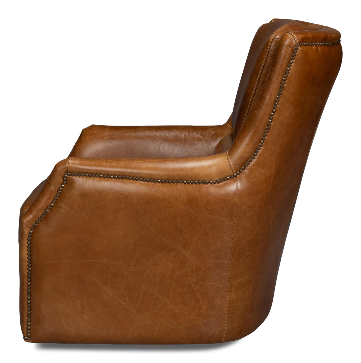 Sarreid Baker Leather Swivel Chair  Cuba Brown