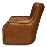 Sarreid Baker Leather Swivel Chair  Cuba Brown