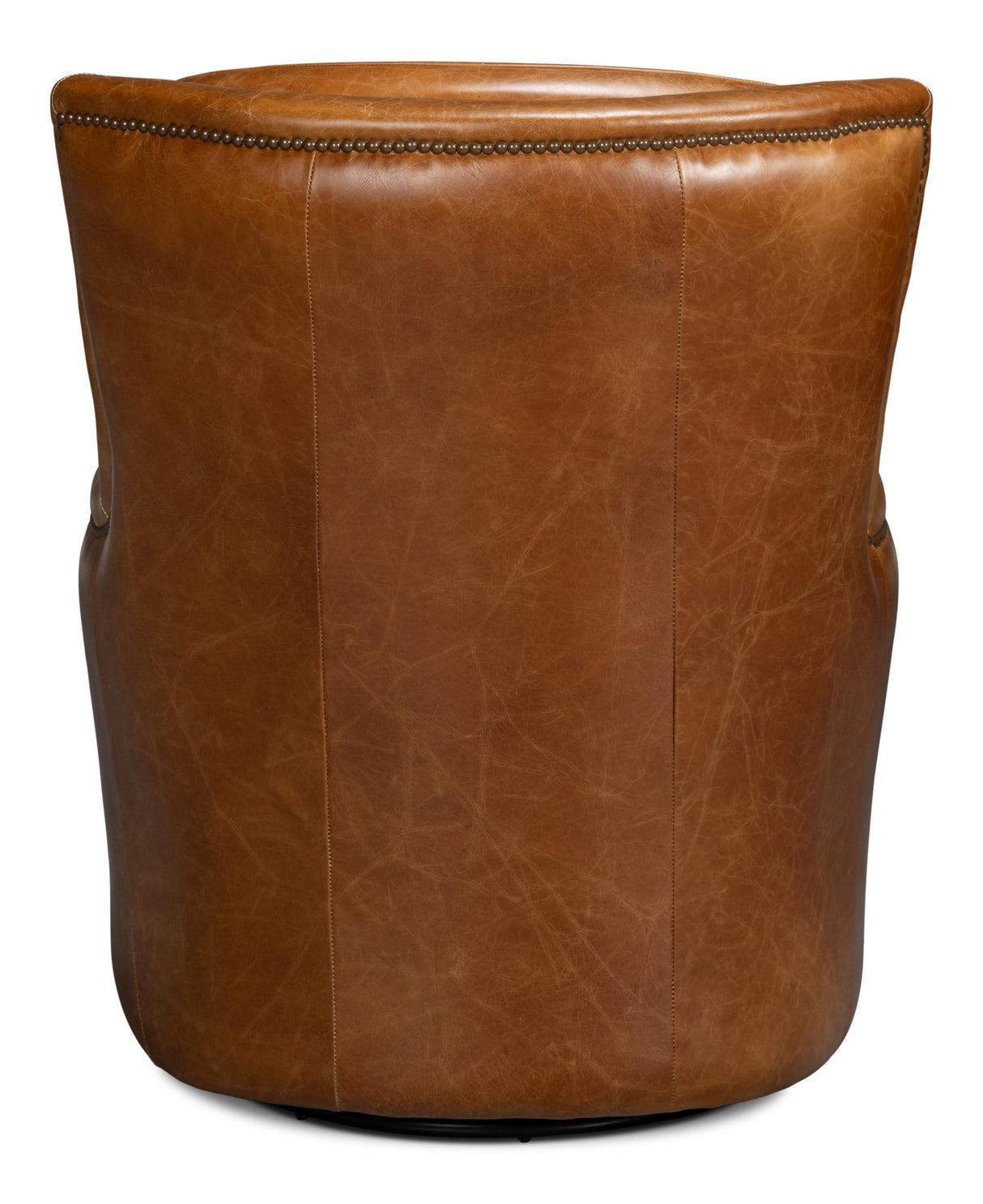 Sarreid Baker Leather Swivel Chair  Cuba Brown