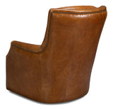 Sarreid Baker Leather Swivel Chair  Cuba Brown