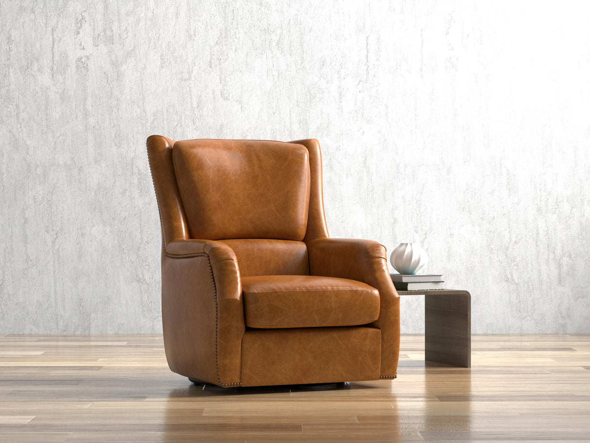 Sarreid Baker Leather Swivel Chair  Cuba Brown