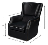 Sarreid Baker Leather Swivel Chair  Onyx Black