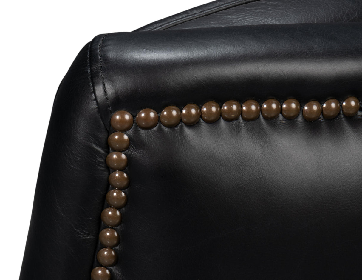 Sarreid Baker Leather Swivel Chair  Onyx Black