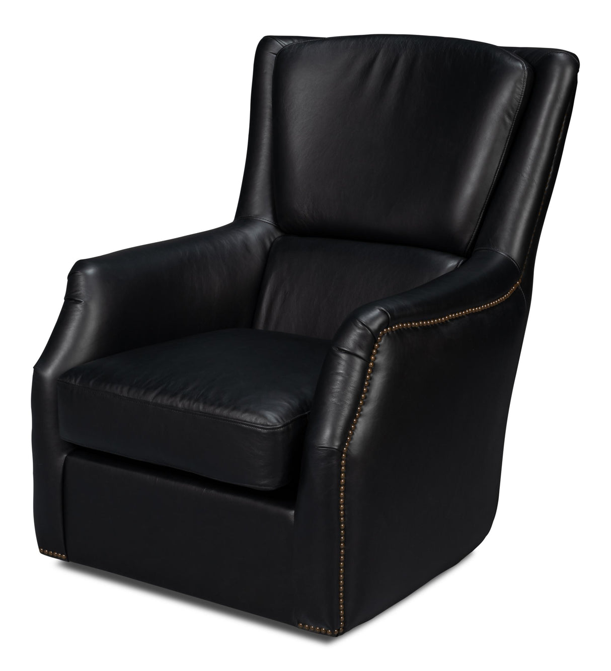 Sarreid Baker Leather Swivel Chair  Onyx Black