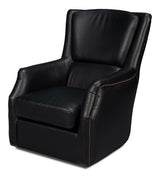 Sarreid Baker Leather Swivel Chair  Onyx Black