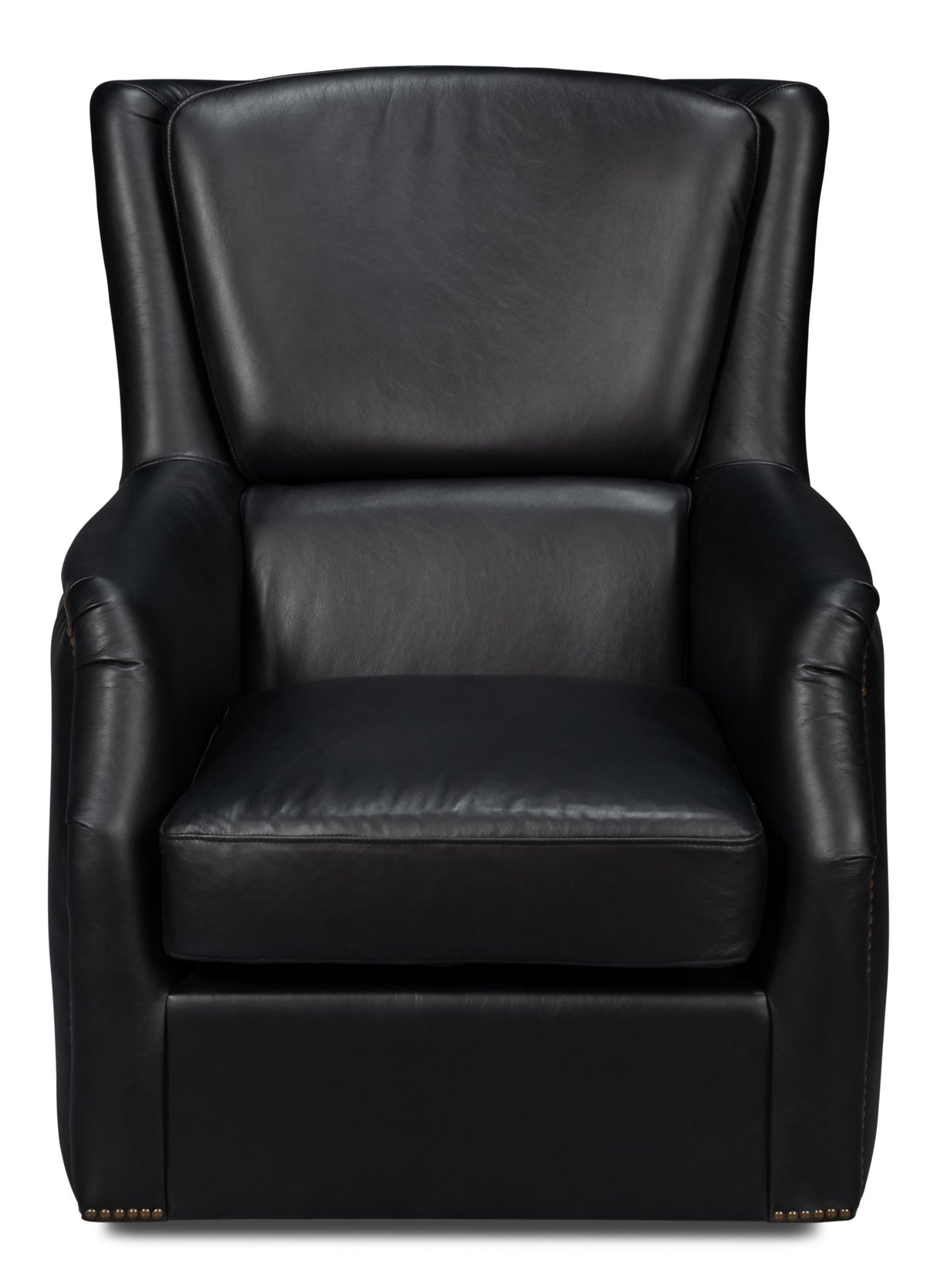 Sarreid Baker Leather Swivel Chair  Onyx Black